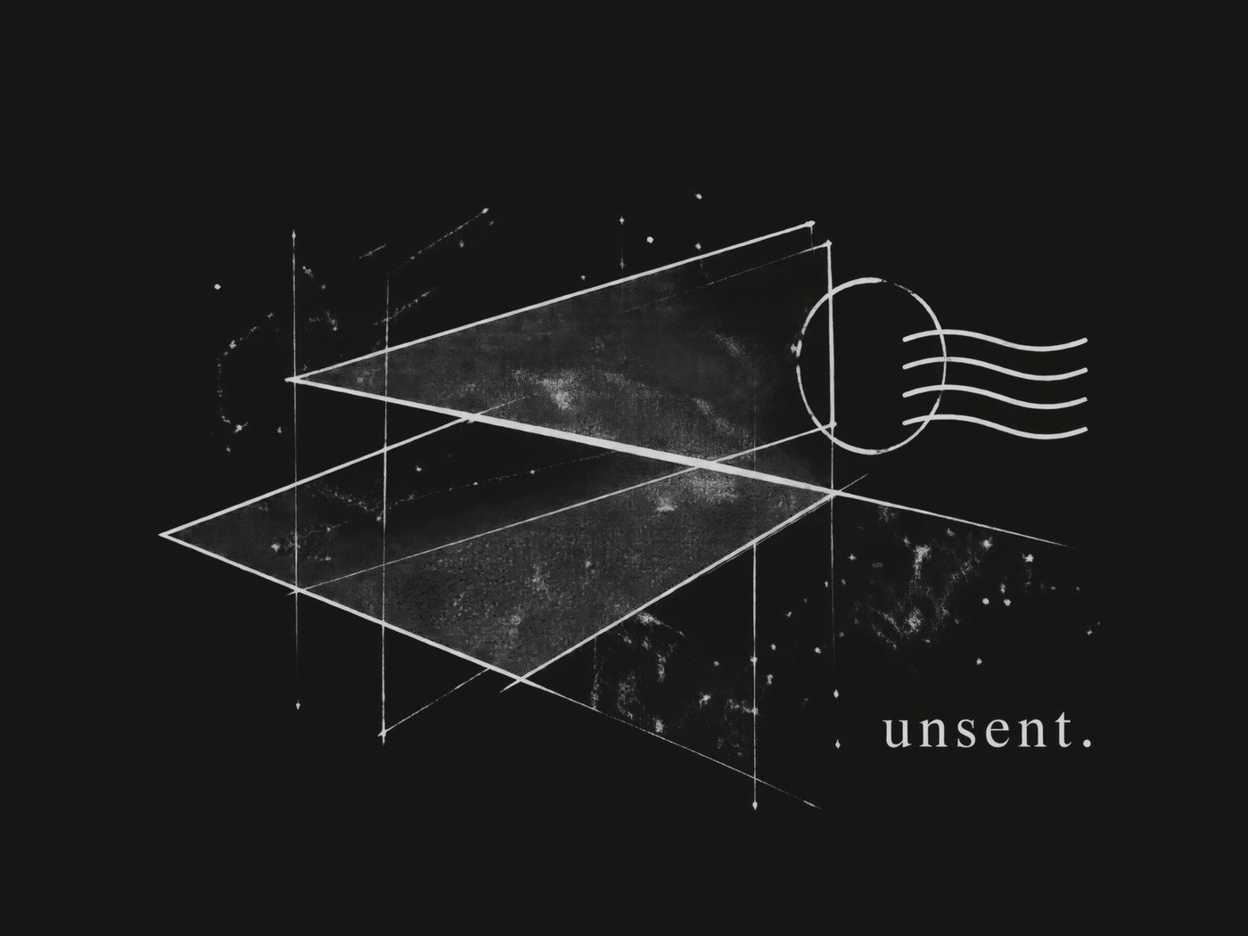 back artwork: triangles, postmark, unsent.